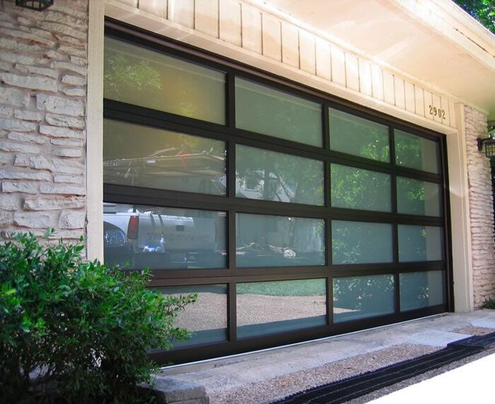 Full-view glass garage door
