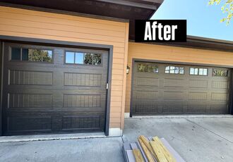 New carriage-style garage door after installation