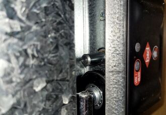 Track and bracket hardware close-up