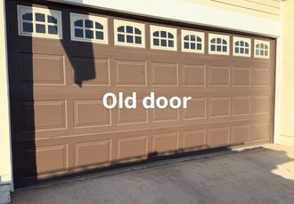 Old brown garage door before replacement