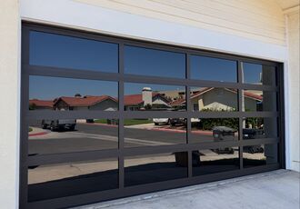 Full-view aluminum garage door, close-up